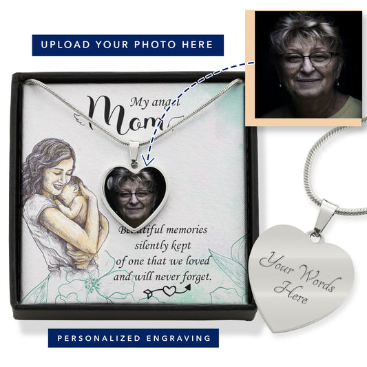 Photo Memorial Heart Necklace - Beautiful memories silently kept of one that we loved and will never forget