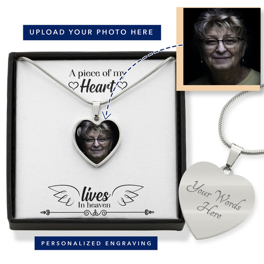 Photo Memorial Heart Necklace - A piece of my heart lives in heaven